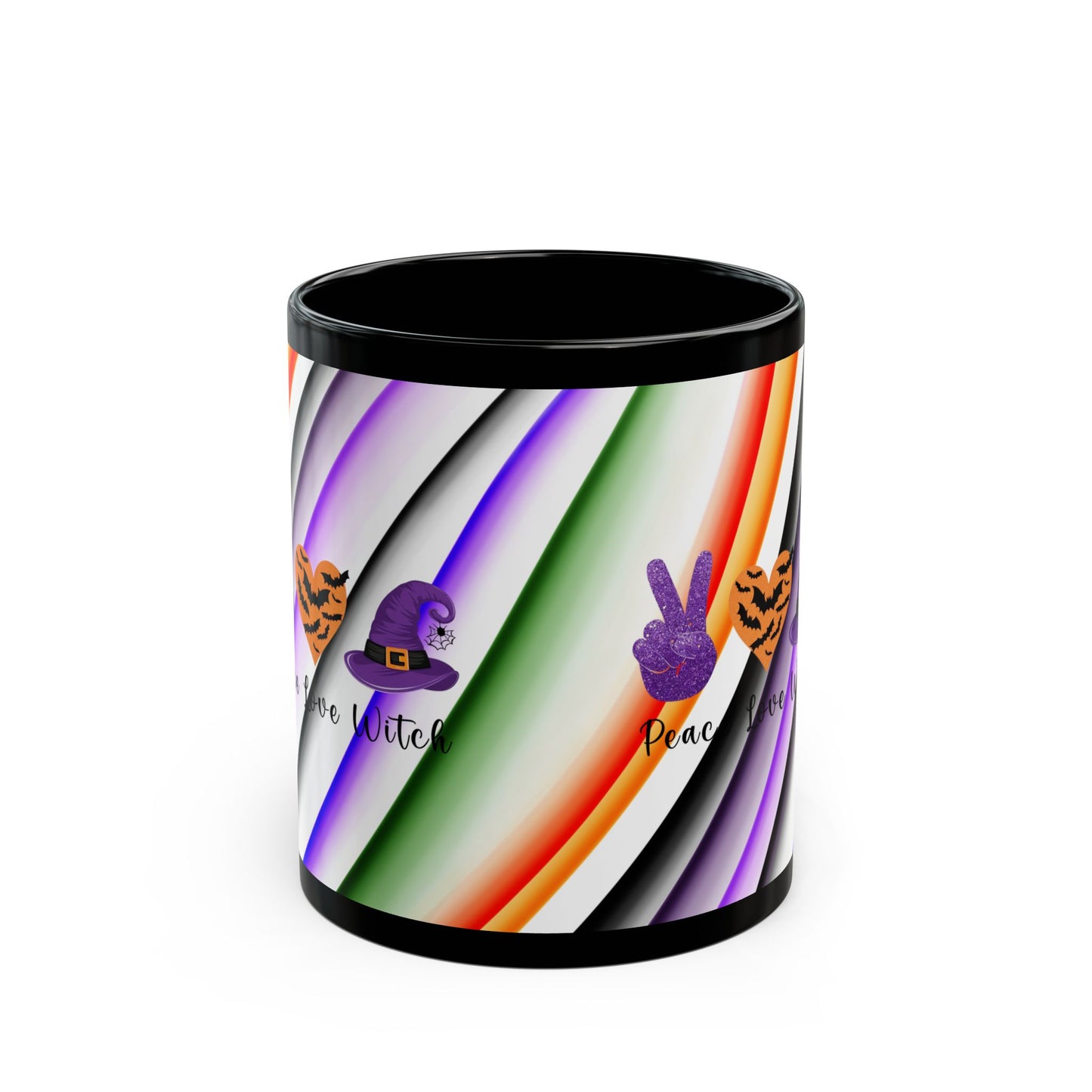 Halloween Theme Black Mug (11oz, 15oz), Peace Loving Halloween Lovers, Coffee, Tea, Hot Chocolate Lovers, Gift Idea for Any Occasion for Anyone