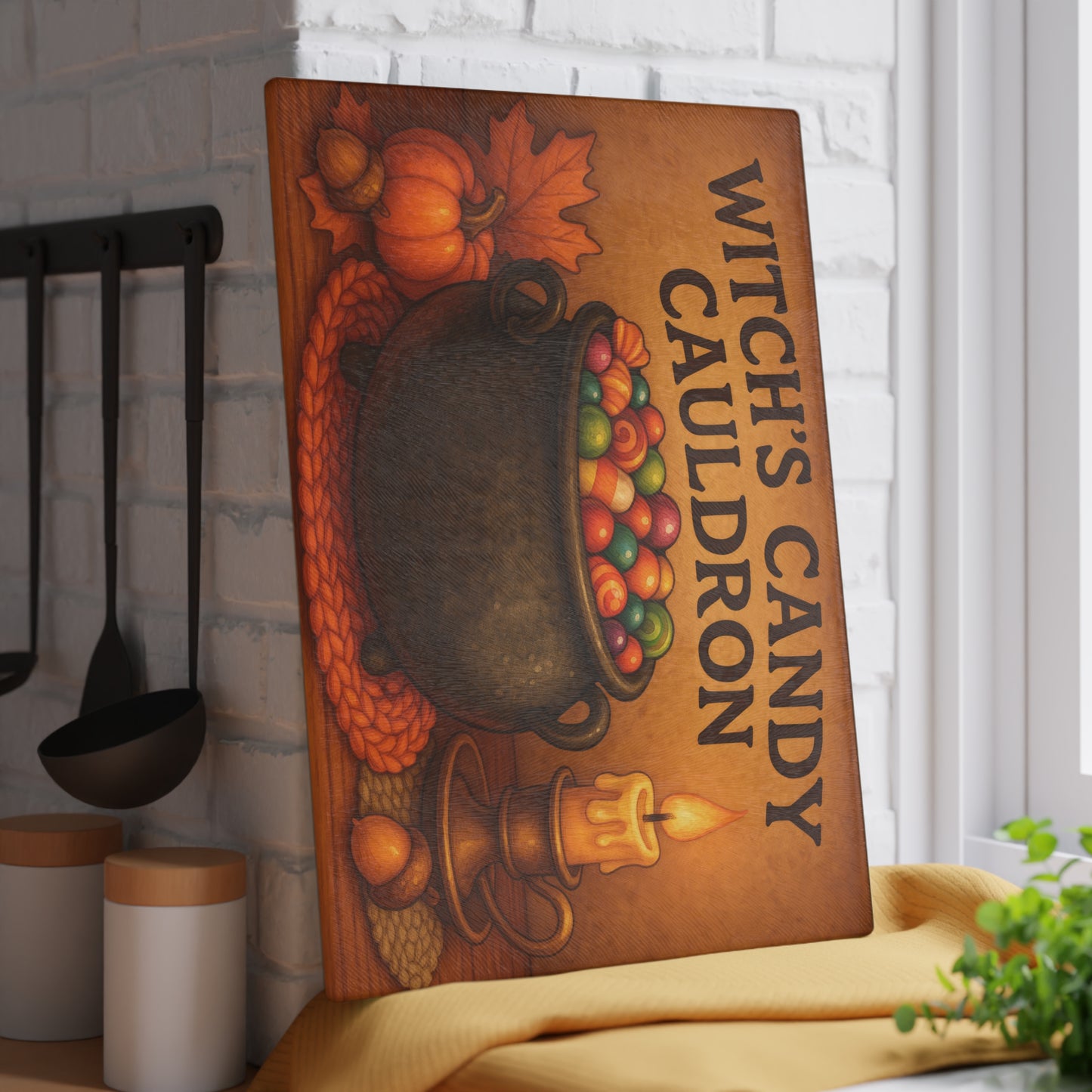 Witch's Candy Cauldron Glass Cutting Board