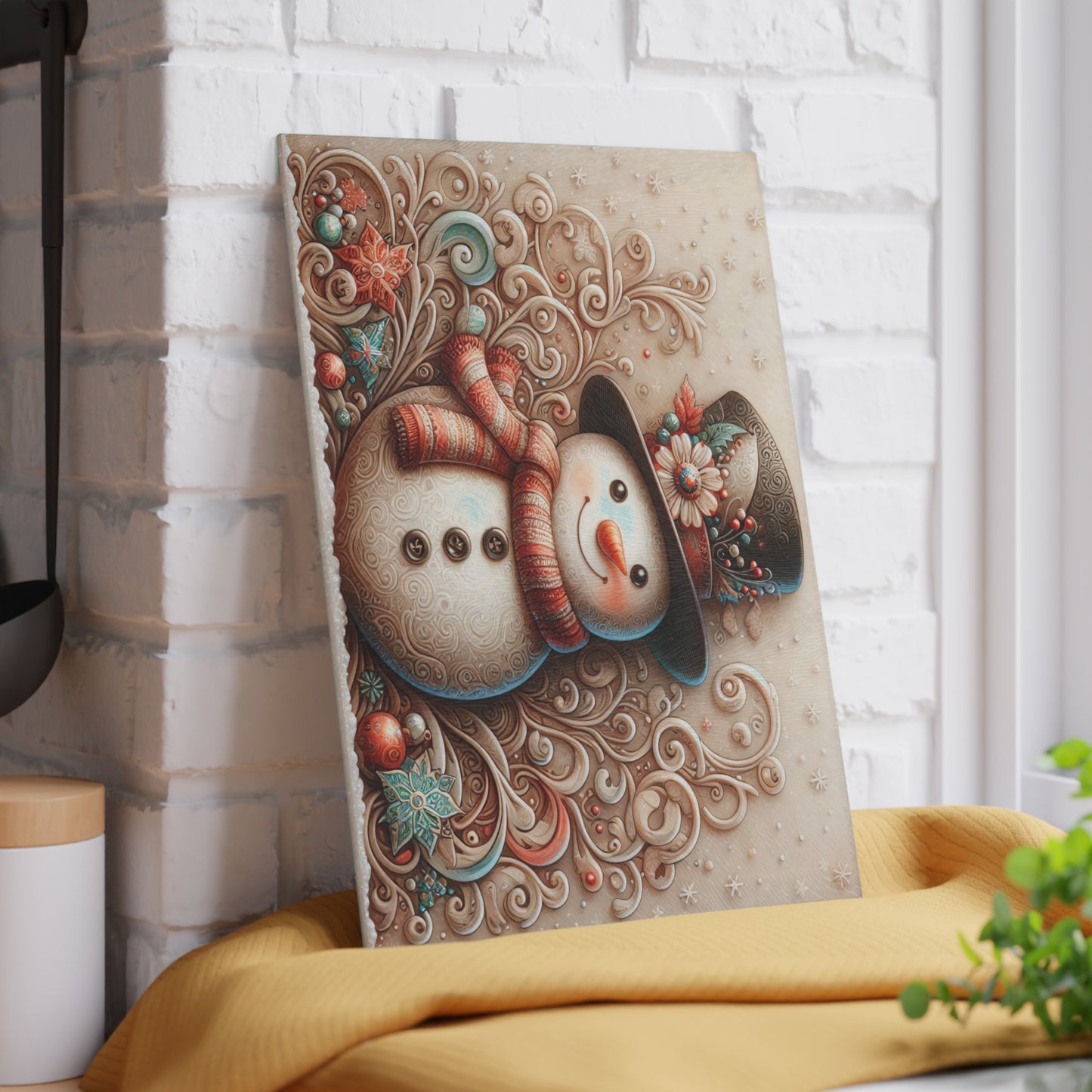 Holiday Snowman Glass Cutting Board