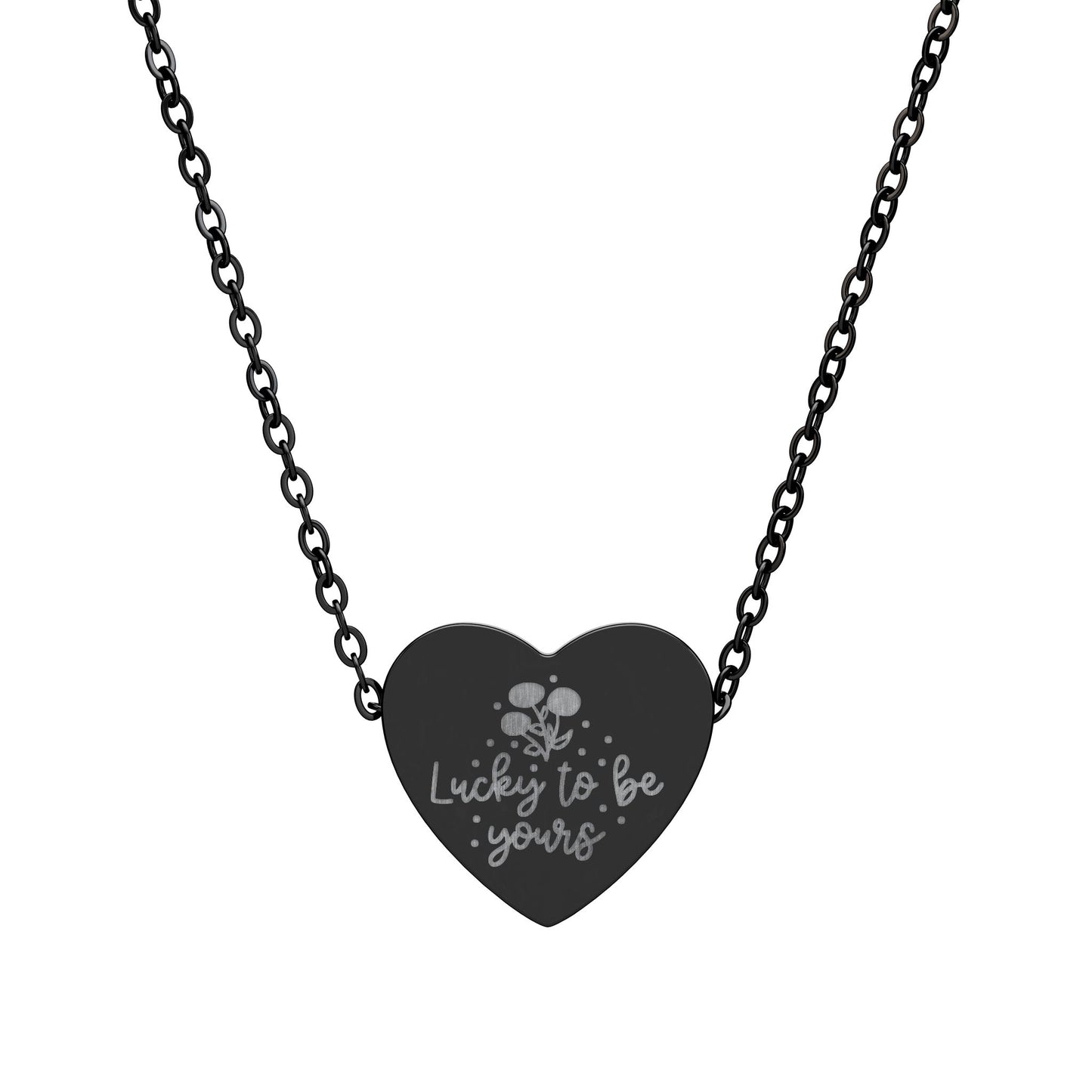 Lucky to Be Yours Heart Necklace - Engraved Personalized Pendant Gift