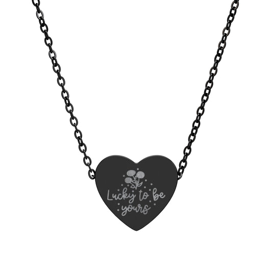 Lucky to Be Yours Heart Necklace - Engraved Personalized Pendant Gift