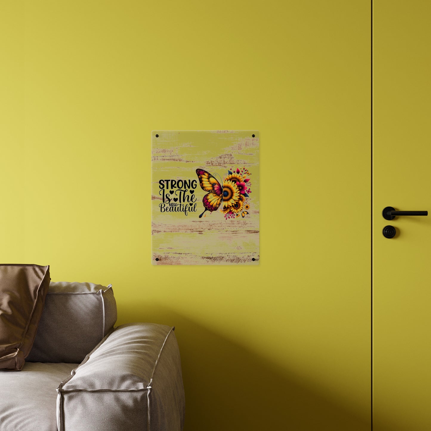 Acrylic Wall Art Panel - Inspirational Quote "Strong is the New Beautiful" Wall Decor