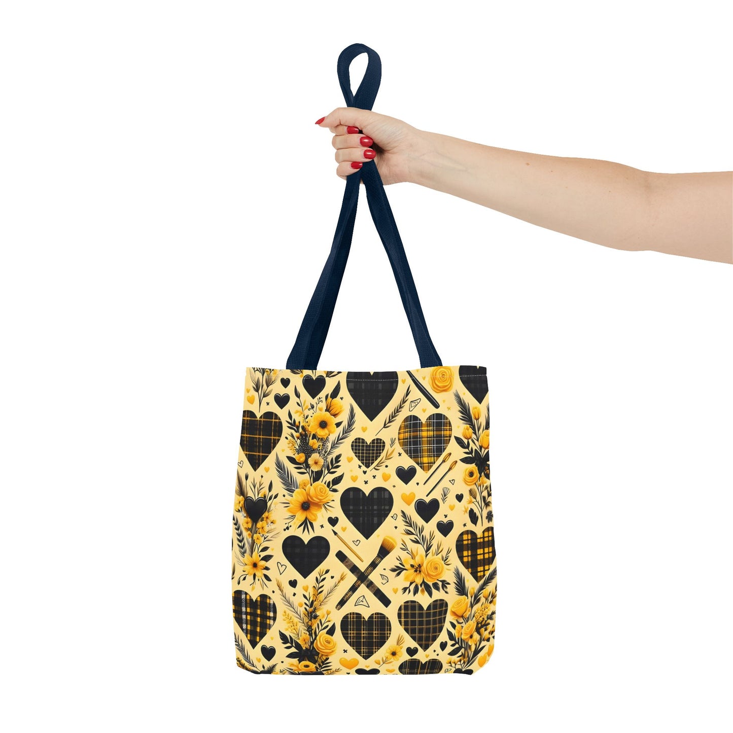 Plaid Floral With Hearts Love Tote Bag(AOP)