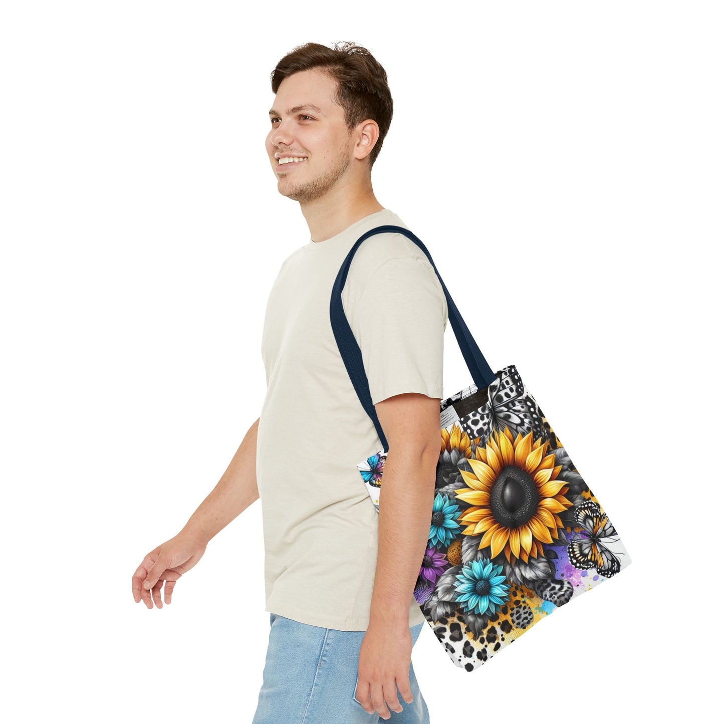 Sunflower & Butterfly Tote Bag — Colorful Floral All-Over Print