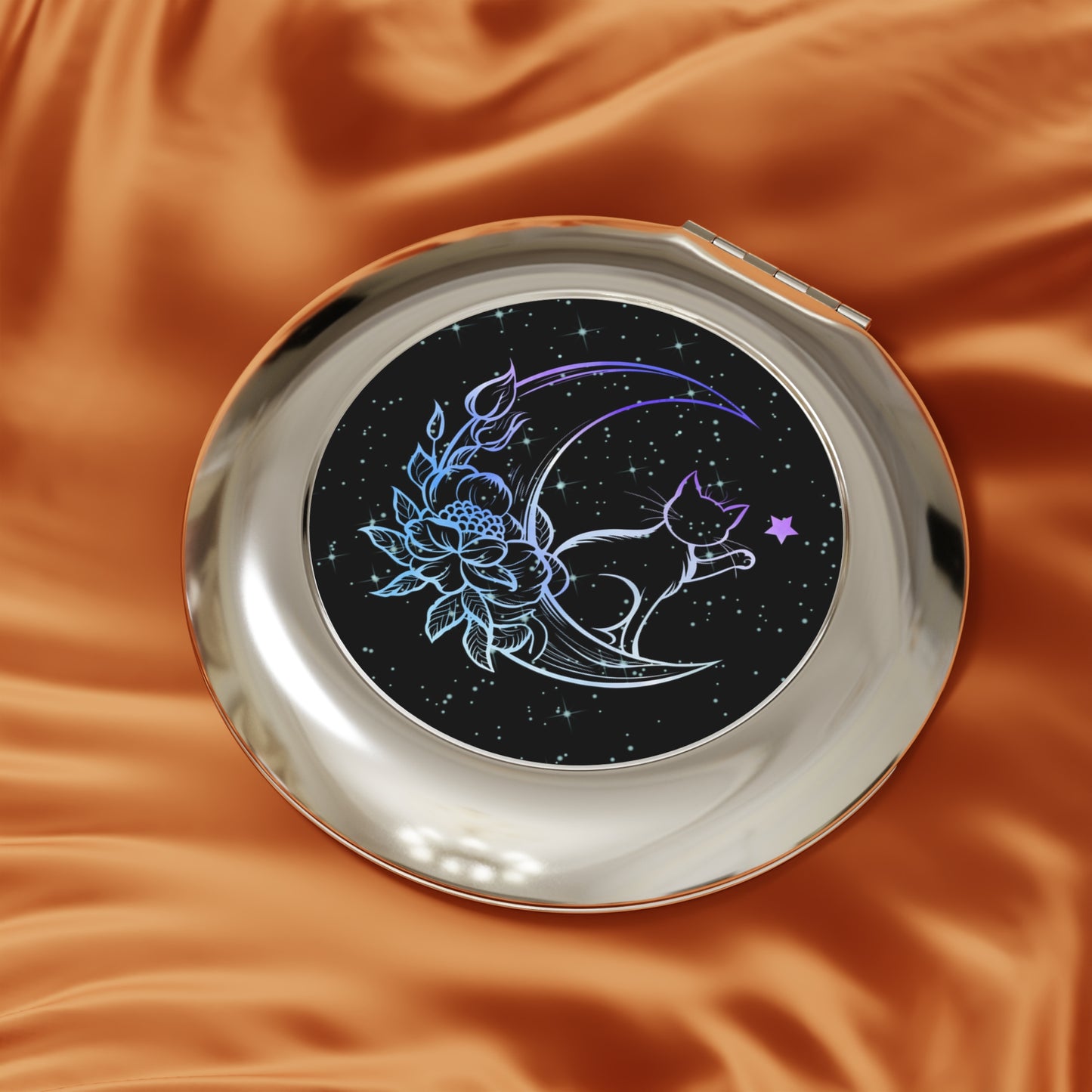 Celestial Cat Compact Travel Mirror - Stylish Portable Makeup Mirror