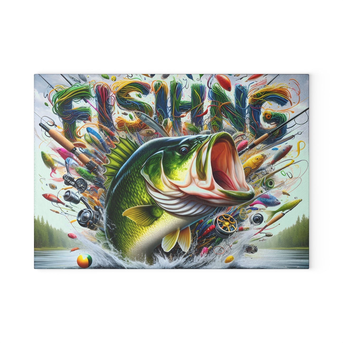 Vibrant Fishing Glass Cutting Board