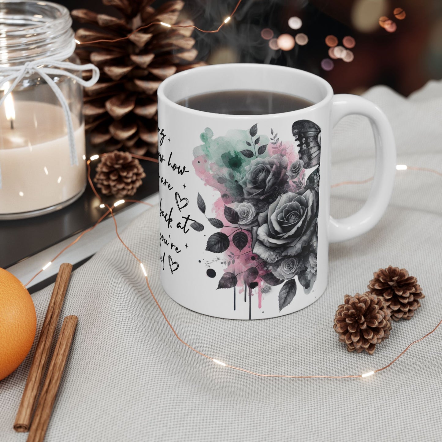 Inspirational Floral Butterflies Ceramic Mug - Keep Going Encouragement Gift