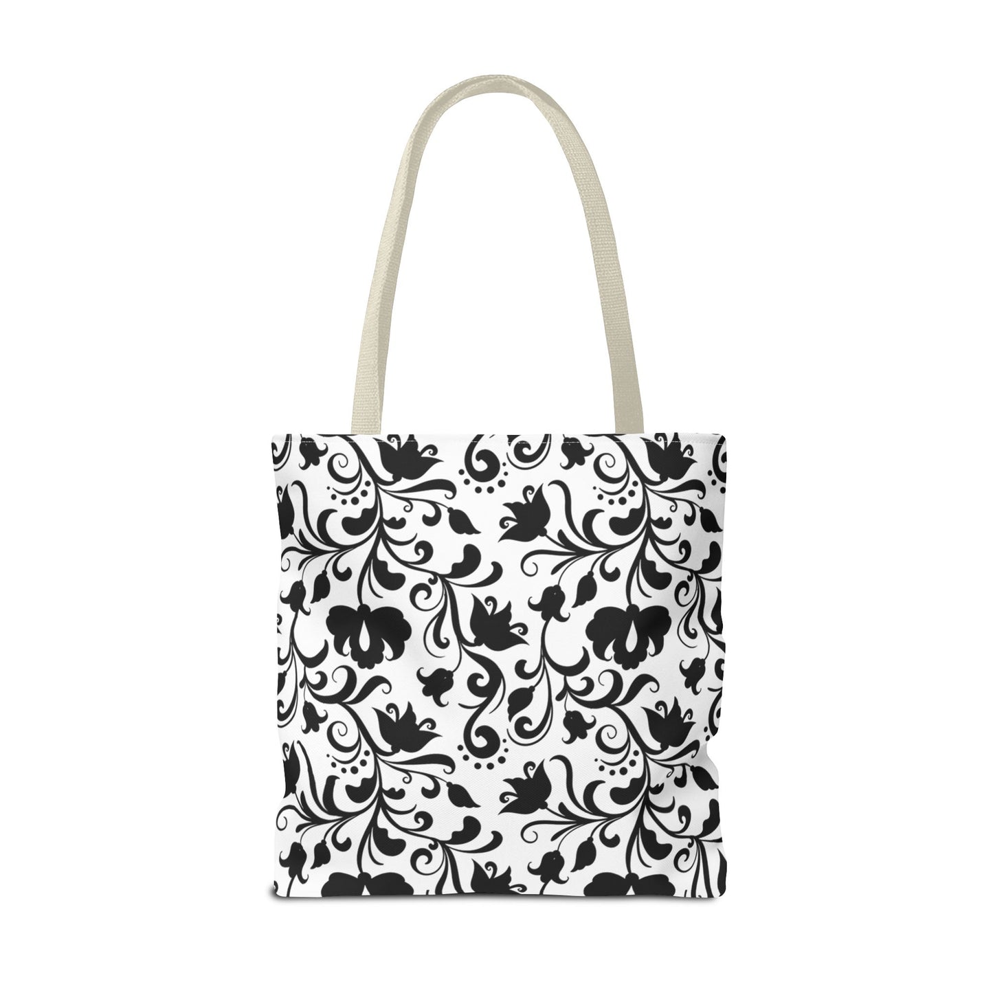 Black and White Floral Tote Bag - Stylish AOP Fashion Everyday Gift