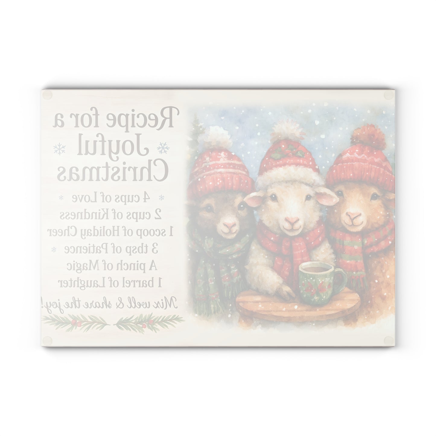 Joyful Christmas Recipe Glass Cutting Board