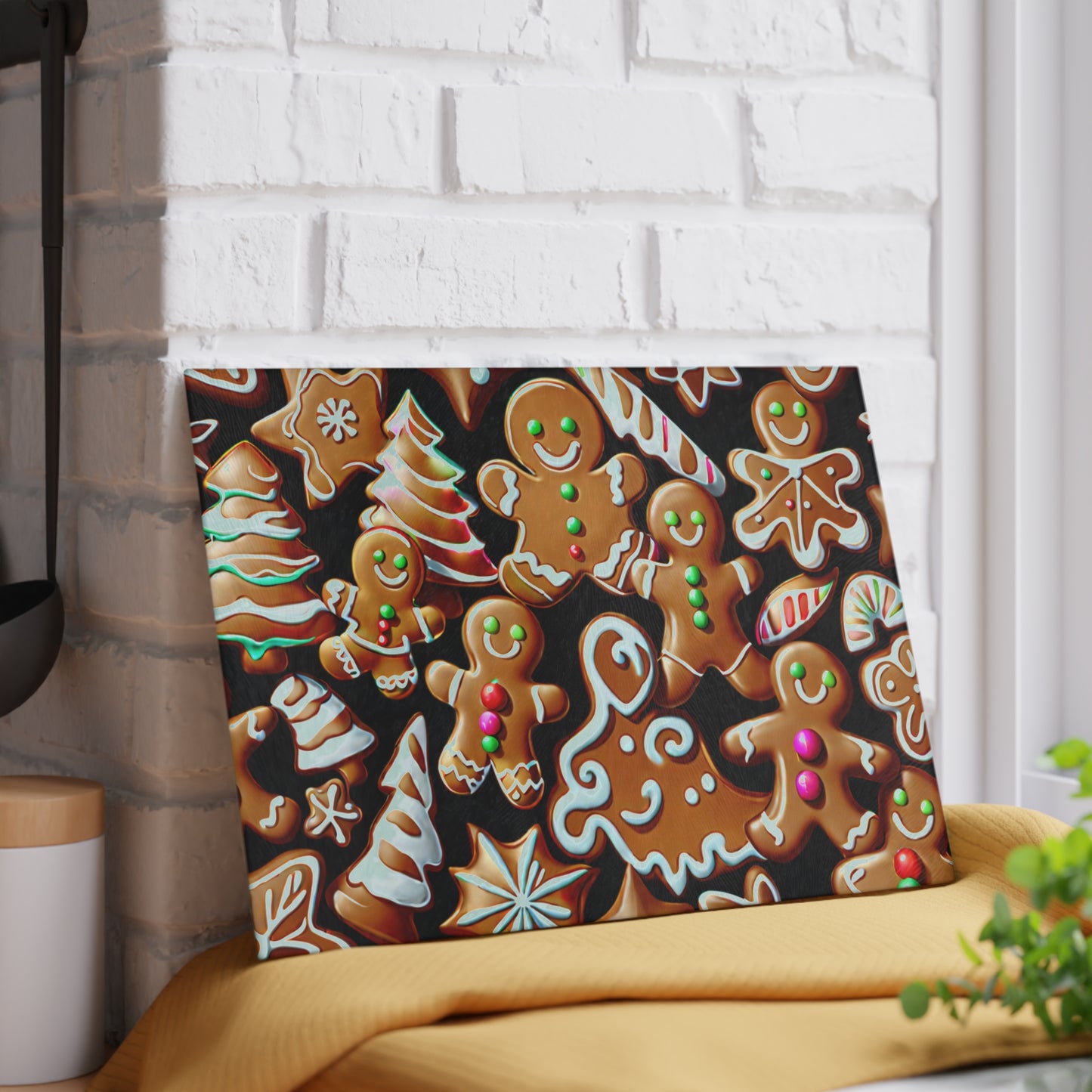 Gingerbread Holiday Glass Cutting Board