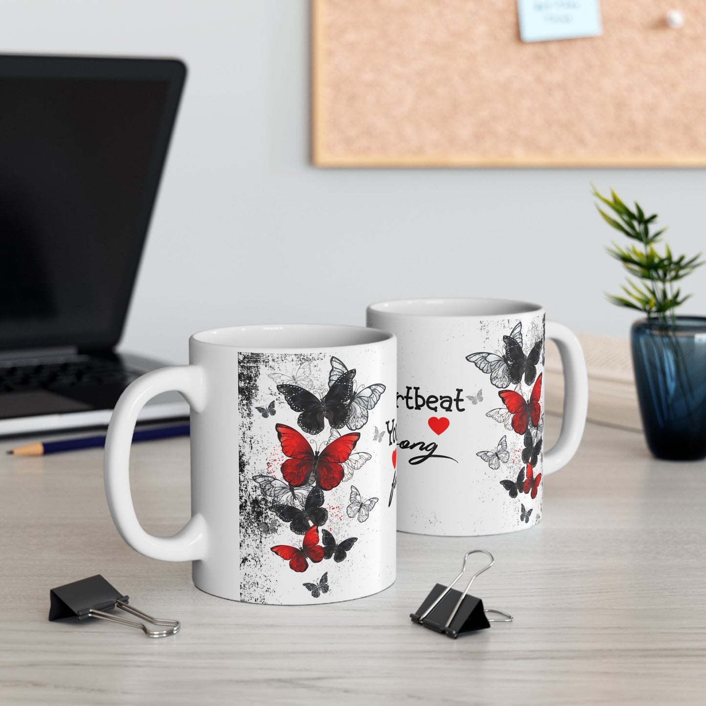 Romantic Heartbeat With Butterflies Ceramic Mug – “Your Heartbeat Is My Favorite Song” Gift