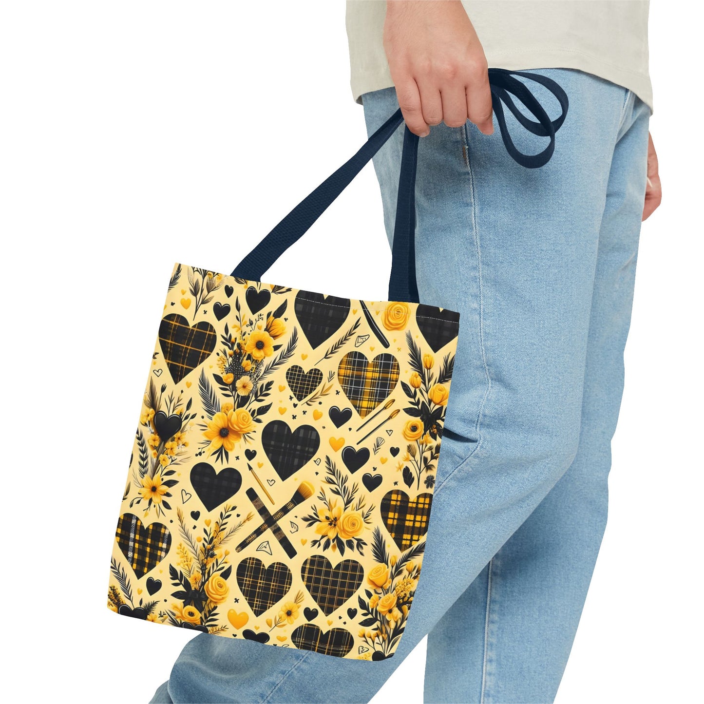 Plaid Floral With Hearts Love Tote Bag(AOP)