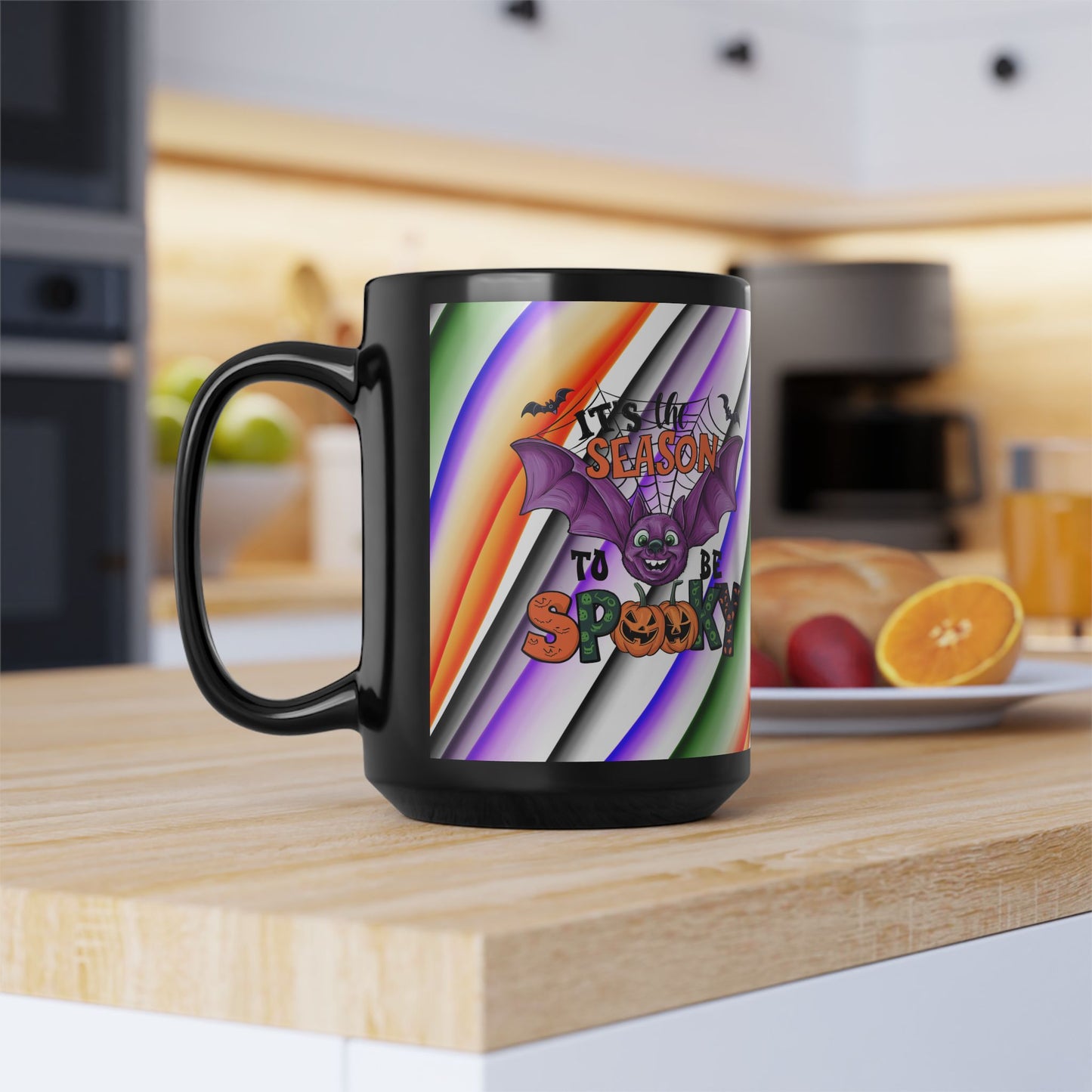 Halloween Theme Black Mug (11oz, 15oz), Cute Halloween Expession, Halloween Lovers, Coffee, Tea, Hot Chocolate Lovers, Festive Gift Idea