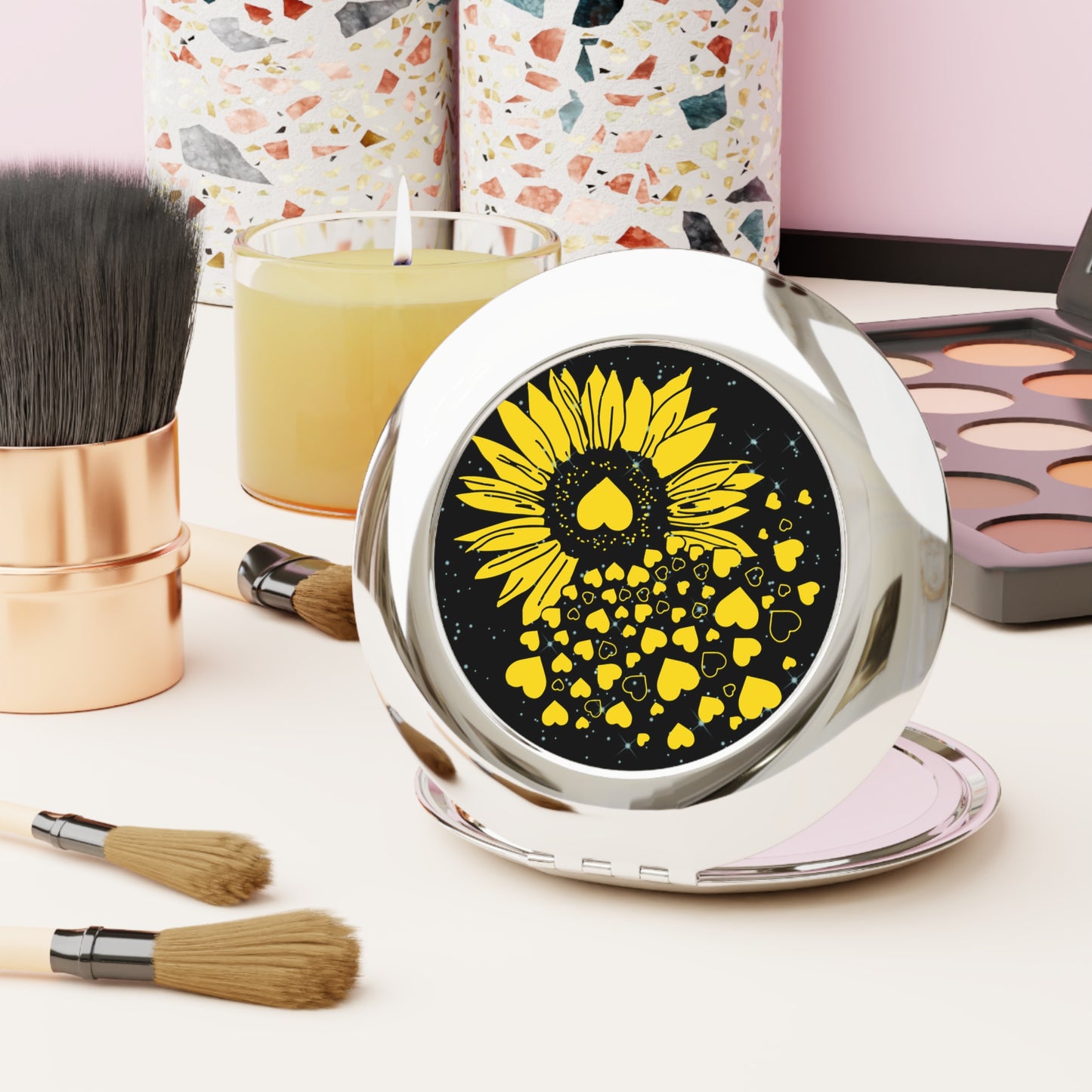 Sunflower Love Compact Travel Mirror - Cute Floral Design for On-the-Go