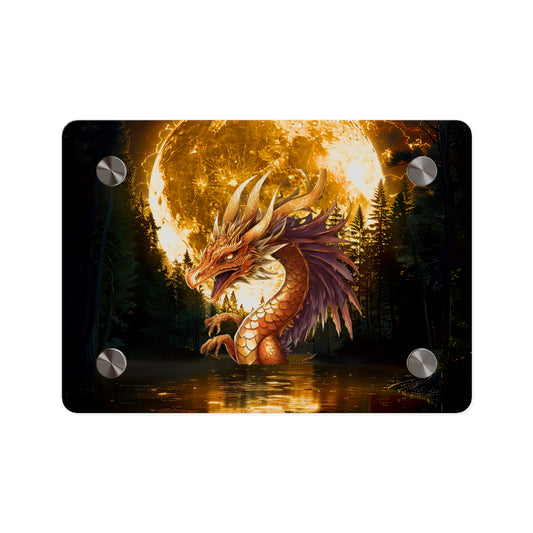 Gothic Theme Acrylic Wall Art Panel, Purple Dragon with Moon Background, Dragon Lovers, For Anyone, Accent for Any Room