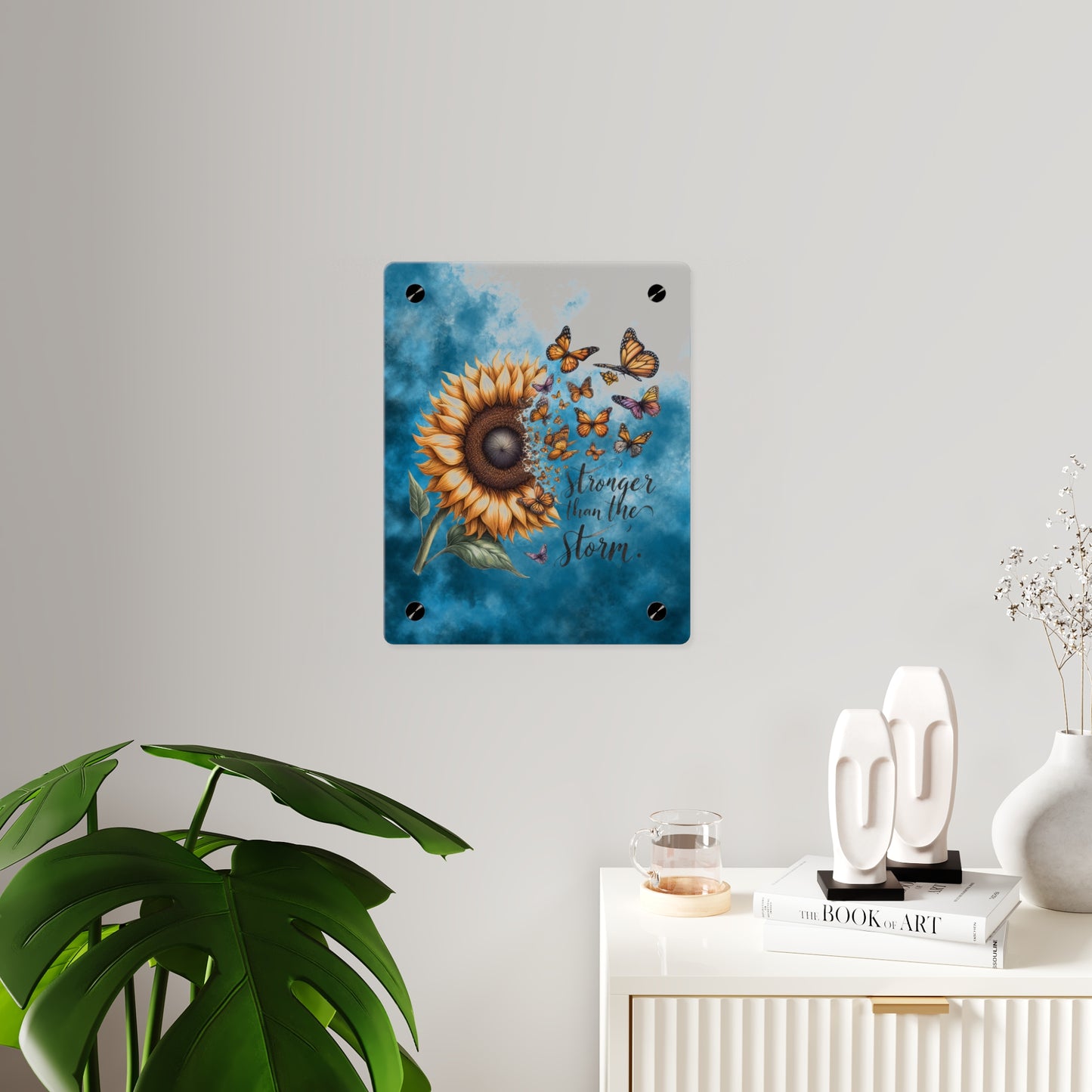 Inspirational Sunflower Acrylic Wall Art Panel - "Stronger Than The Storm"