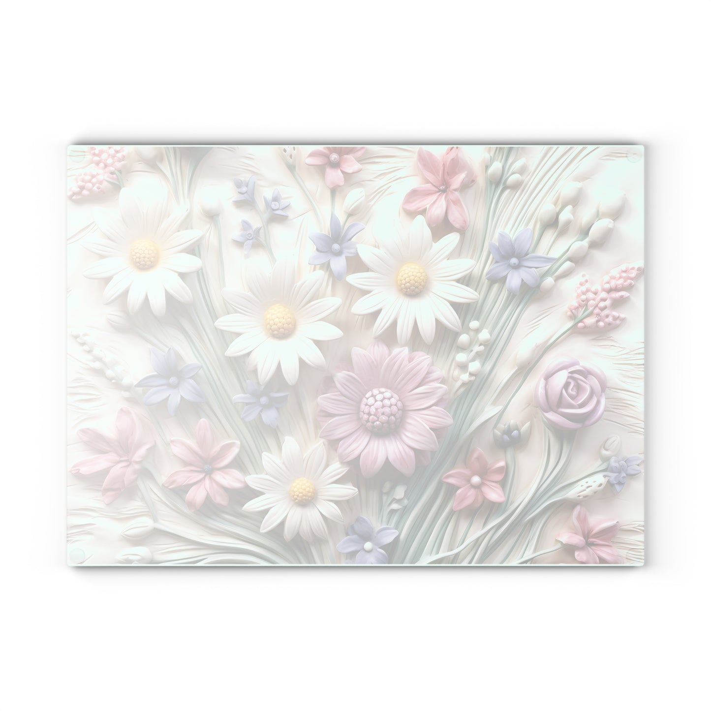 Floral Glass Cutting Board with Embossed Flower Design