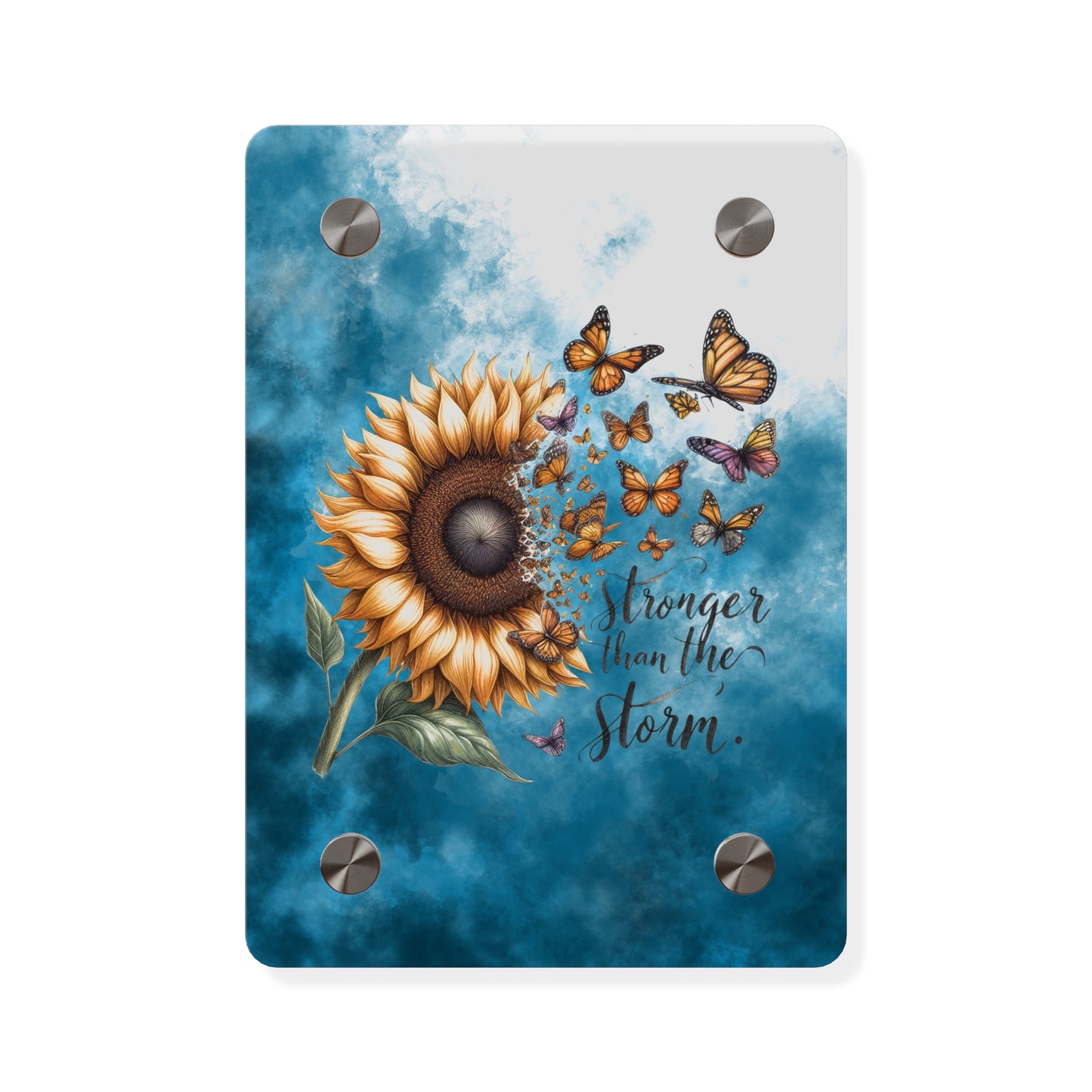 Inspirational Sunflower Acrylic Wall Art Panel - "Stronger Than The Storm"