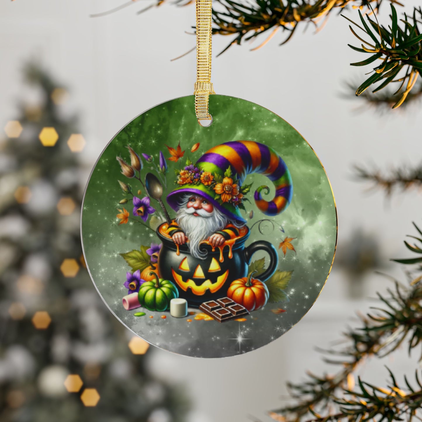 Halloween-Themed Acrylic Ornaments with Whimsical Wizard - Holiday Ornaments