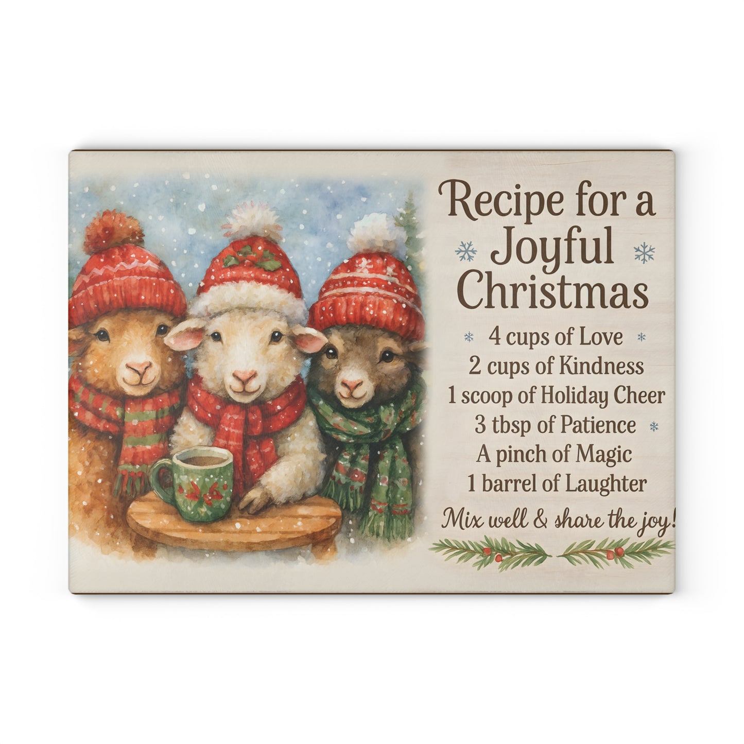 Joyful Christmas Recipe Glass Cutting Board