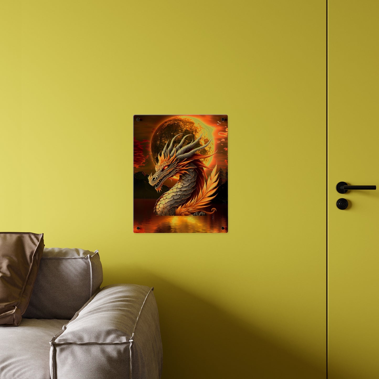 Gothic Theme Acrylic Wall Art Panels, Beautiful Dragon with Moon Background Decor, Accent for Any Room, Dragon Lovers, for Anyone