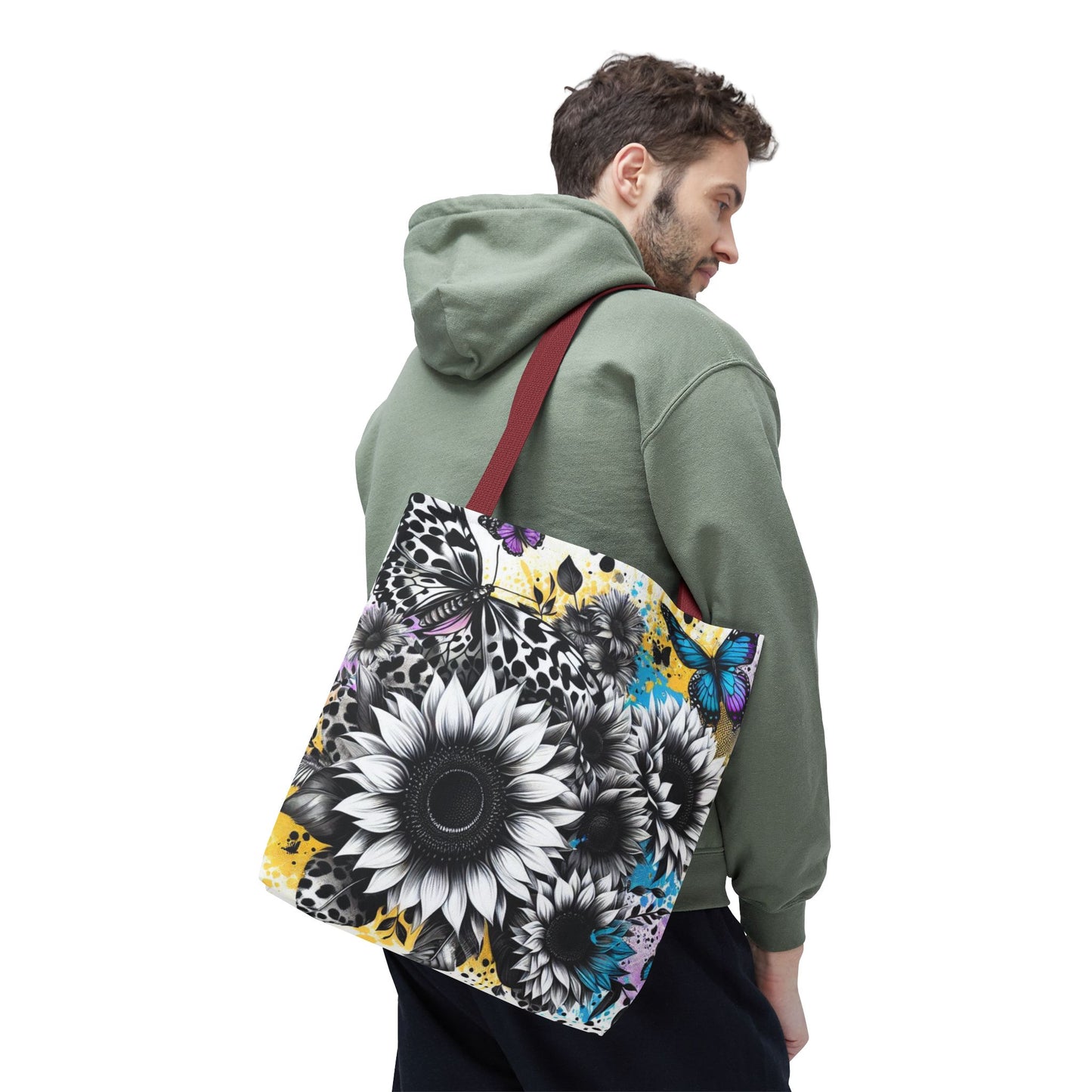 Sunflower & Butterflies Tote Bag — Color Splash Floral All-Over Print