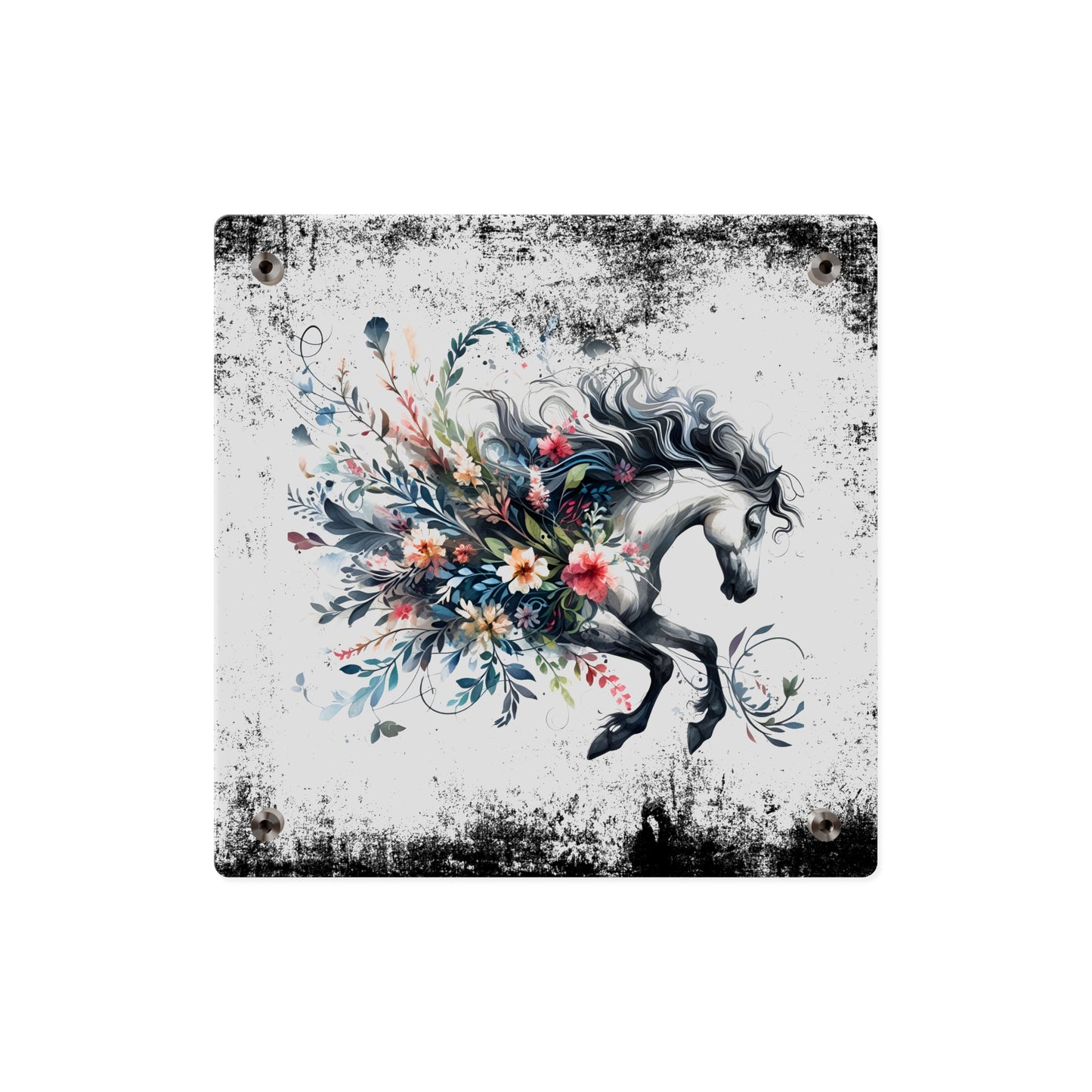 Floral Horse Acrylic Wall Art Panel - Modern Home Decor