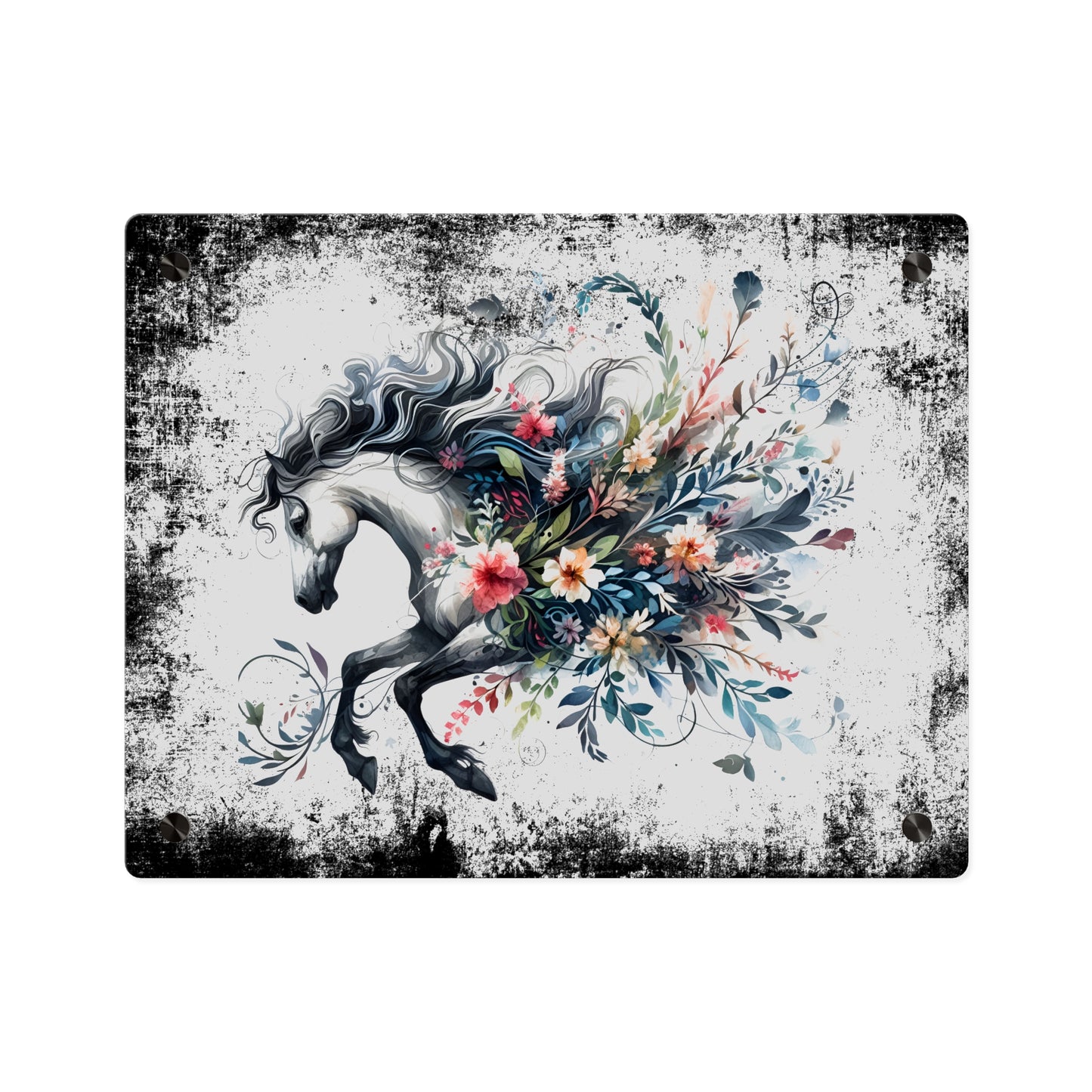 Floral Horse Acrylic Wall Art Panel - Modern Home Decor