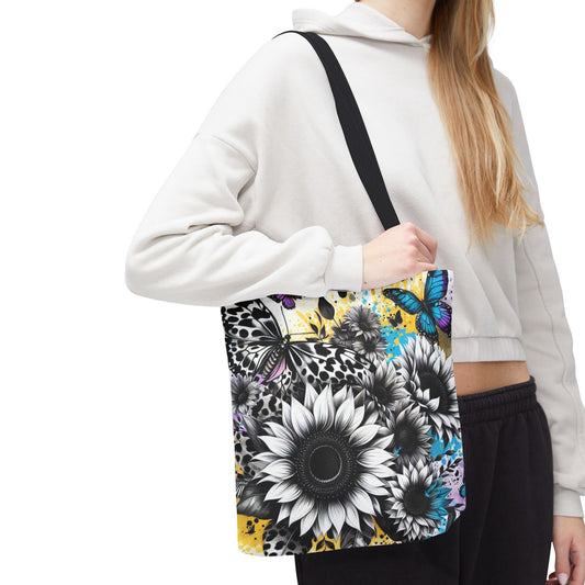 Sunflower & Butterflies Tote Bag — Color Splash Floral All-Over Print
