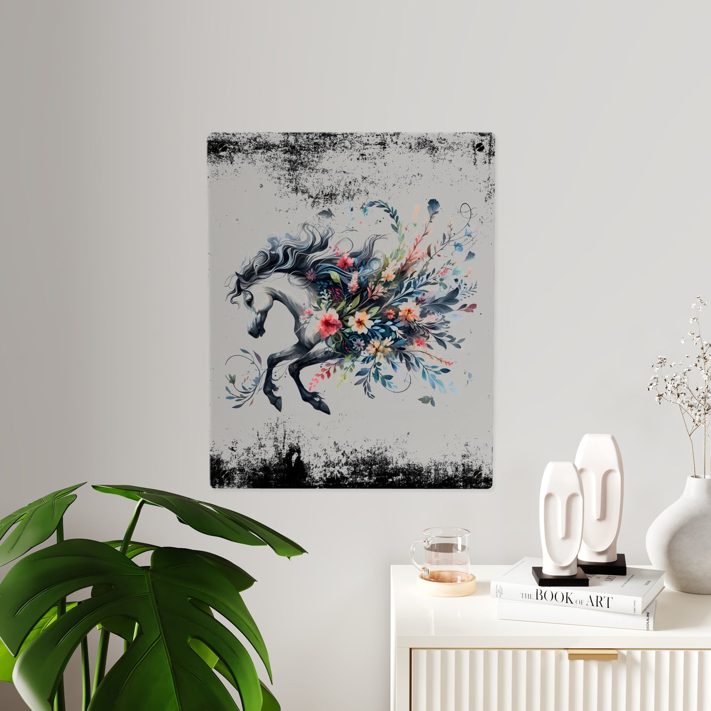 Floral Horse Acrylic Wall Art Panel - Modern Home Decor