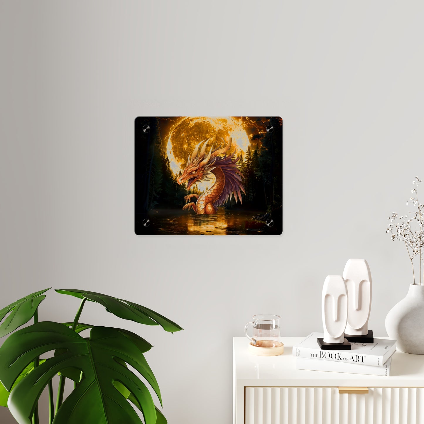 Gothic Theme Acrylic Wall Art Panel, Purple Dragon with Moon Background, Dragon Lovers, For Anyone, Accent for Any Room