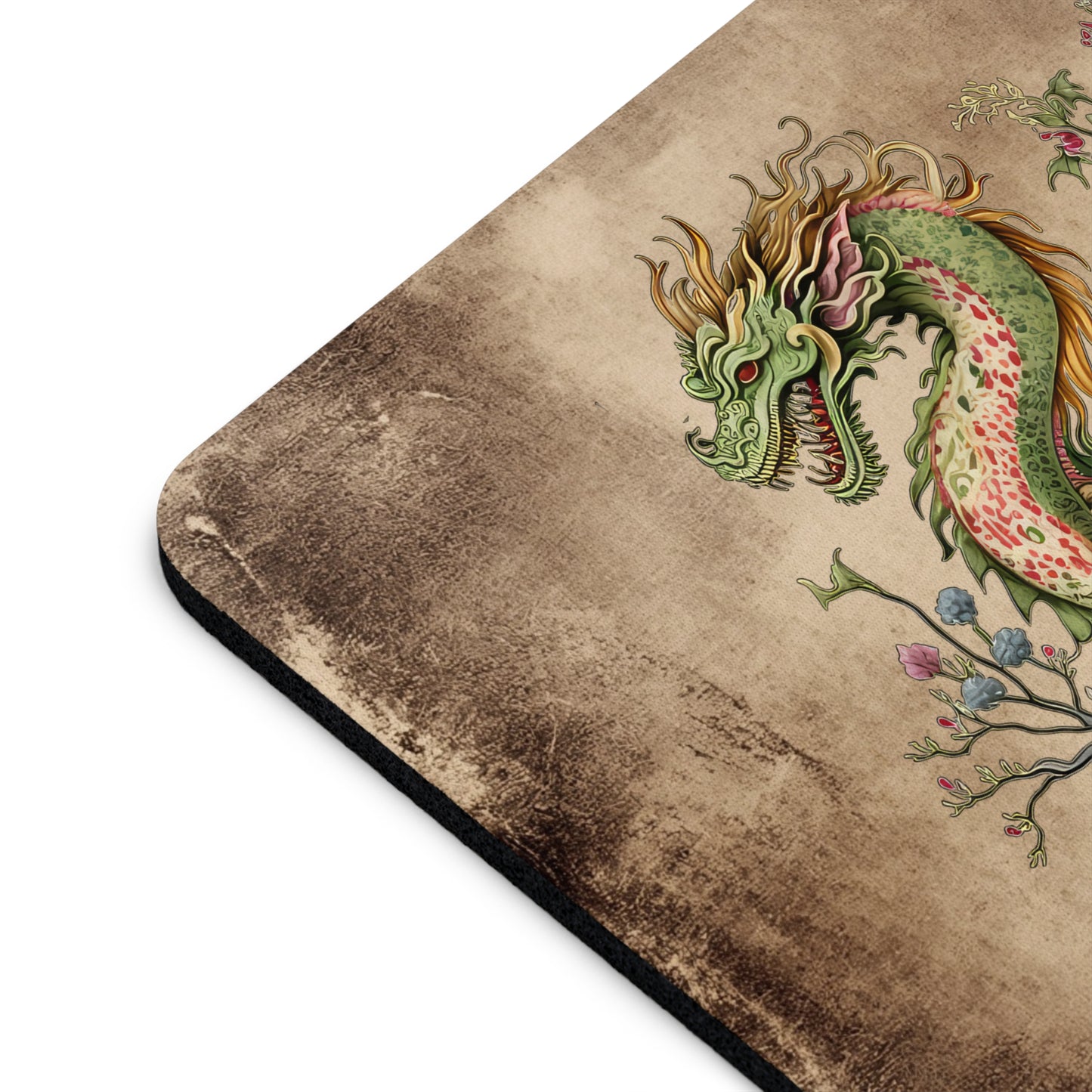 Dragon Floral Art Desk Mouse Pad - Vintage Japanese Style Desk Accessory
