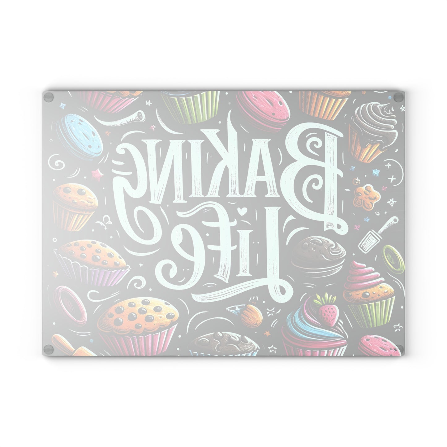 Baking Life Glass Cutting Board - Colorful Culinary Art for Baking Enthusiasts