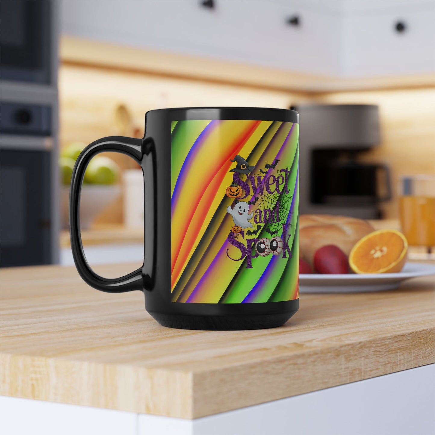 Halloween Theme Black Mug (11oz, 15oz), Cute Halloween Expression, Halloween lovers, Coffee, Tea, Hot Chocolate Lovers, Great Gift Idea for Anyone