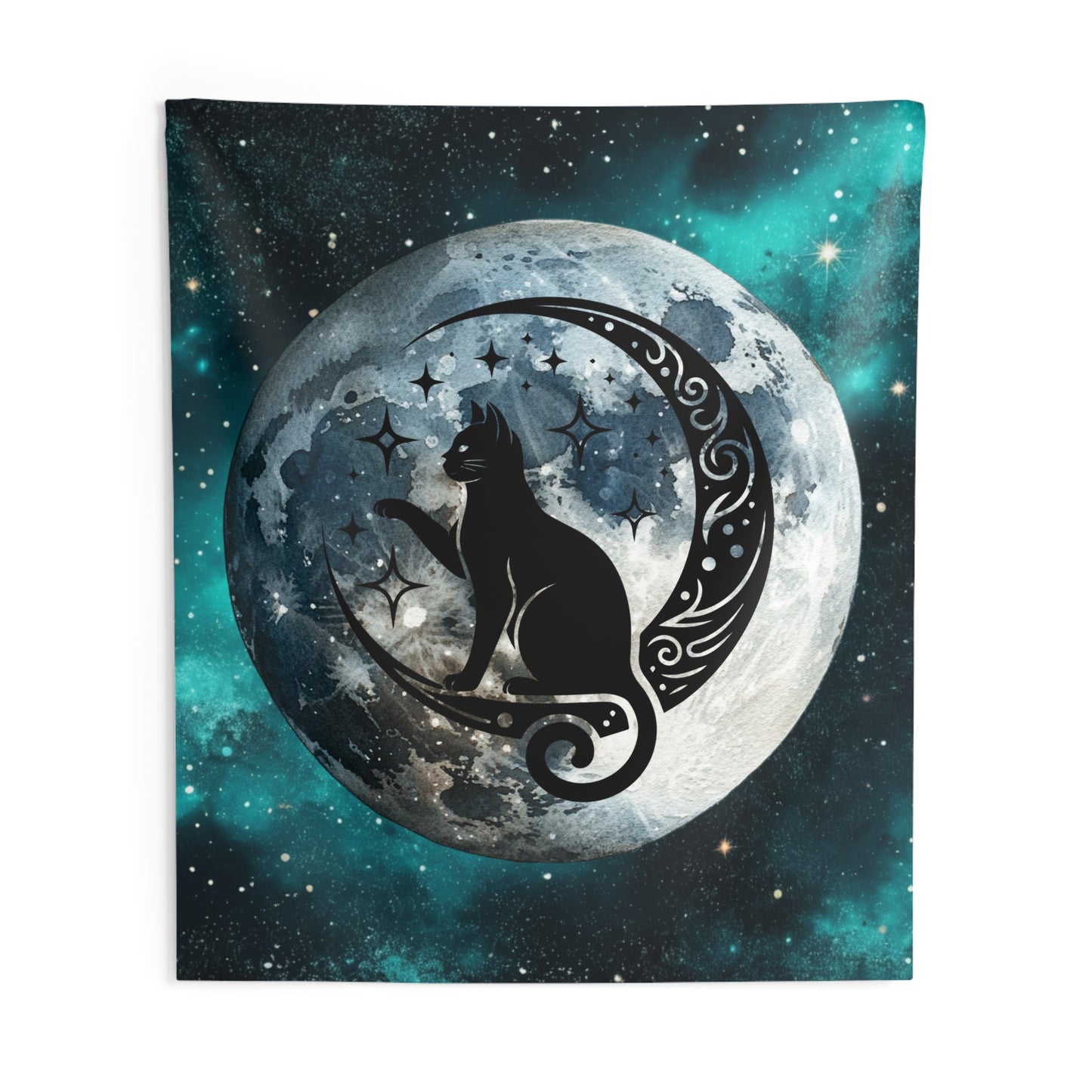 Mystical Cat Moon Wall Tapestry, Home Decor, Bohemian Wall Art, Cat Lover Gift, Celestial Tapestry, Bedroom Decor