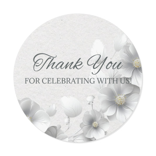 Elegant Floral Thank You Custom Stickers for Weddings, Decorations, Gift Tags, Scrapbooking, Party Favors, Bridal Showers