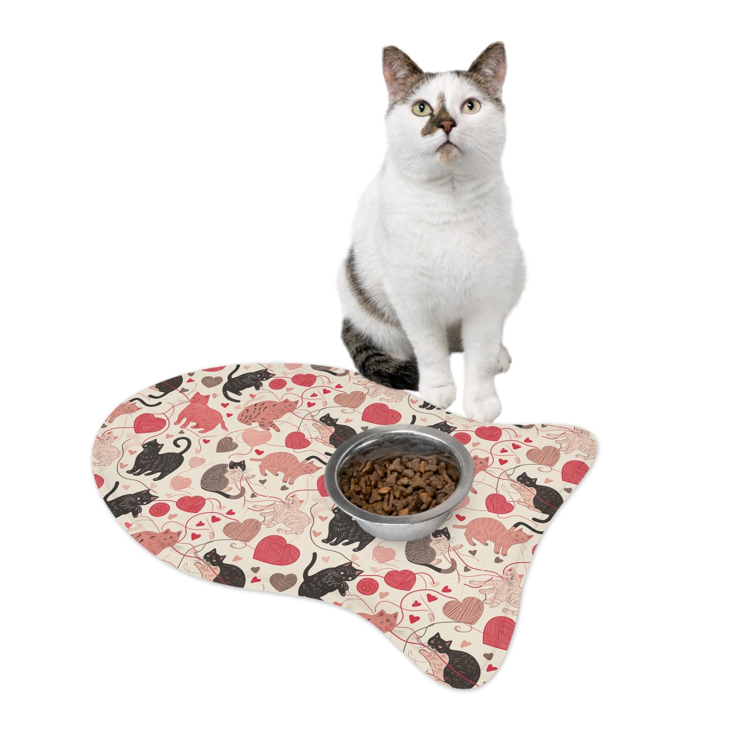 Whimsical Cat & Heart Pet Feeding Mats for Cats and Dogs, Cute Pet Accessories, Unique Pet Gifts, Pet Lover Decor, Valentine's Day