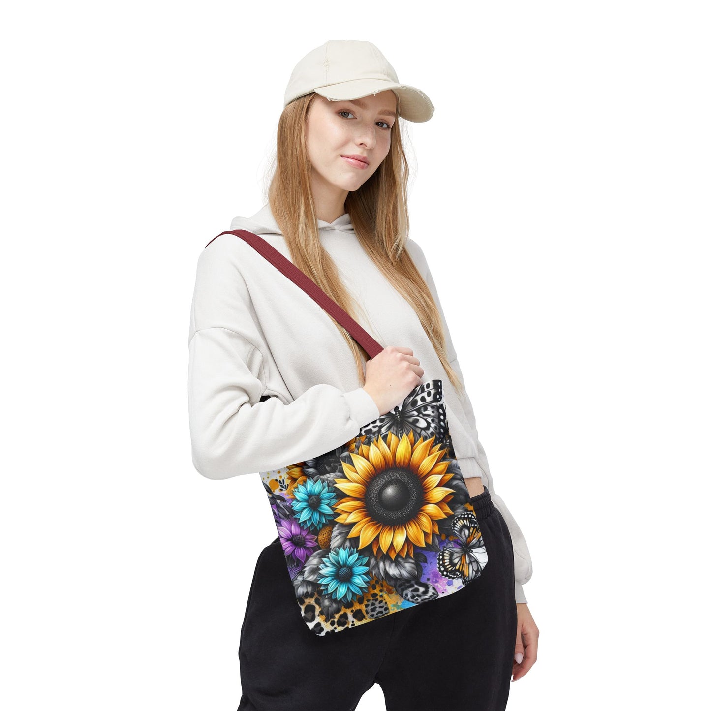 Sunflower & Butterfly Tote Bag — Colorful Floral All-Over Print