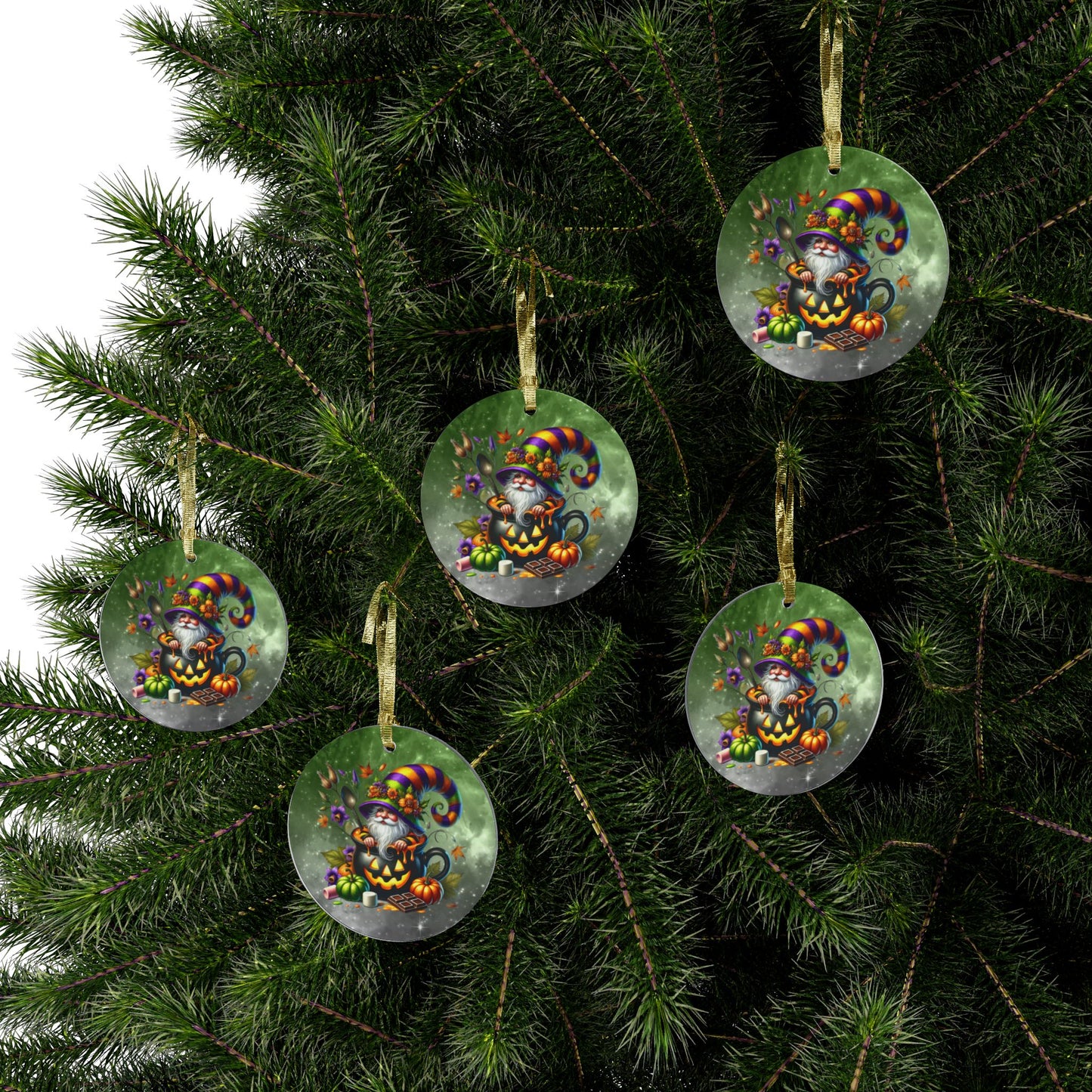 Halloween-Themed Acrylic Ornaments with Whimsical Wizard - Holiday Ornaments