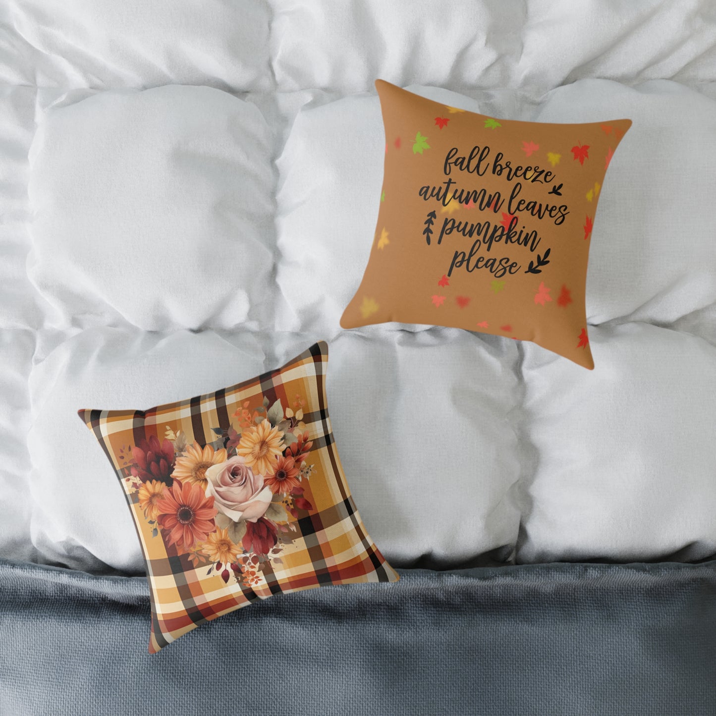 Fall Theme Square Poly Canvas Pillow, Beautiful Two-Sided Fall and Fall Quote Decor for Home or Office, Stylish Accent for Any Room