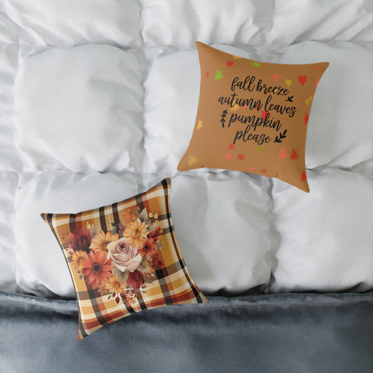 Fall Theme Square Poly Canvas Pillow, Beautiful Two-Sided Fall and Fall Quote Decor for Home or Office, Stylish Accent for Any Room