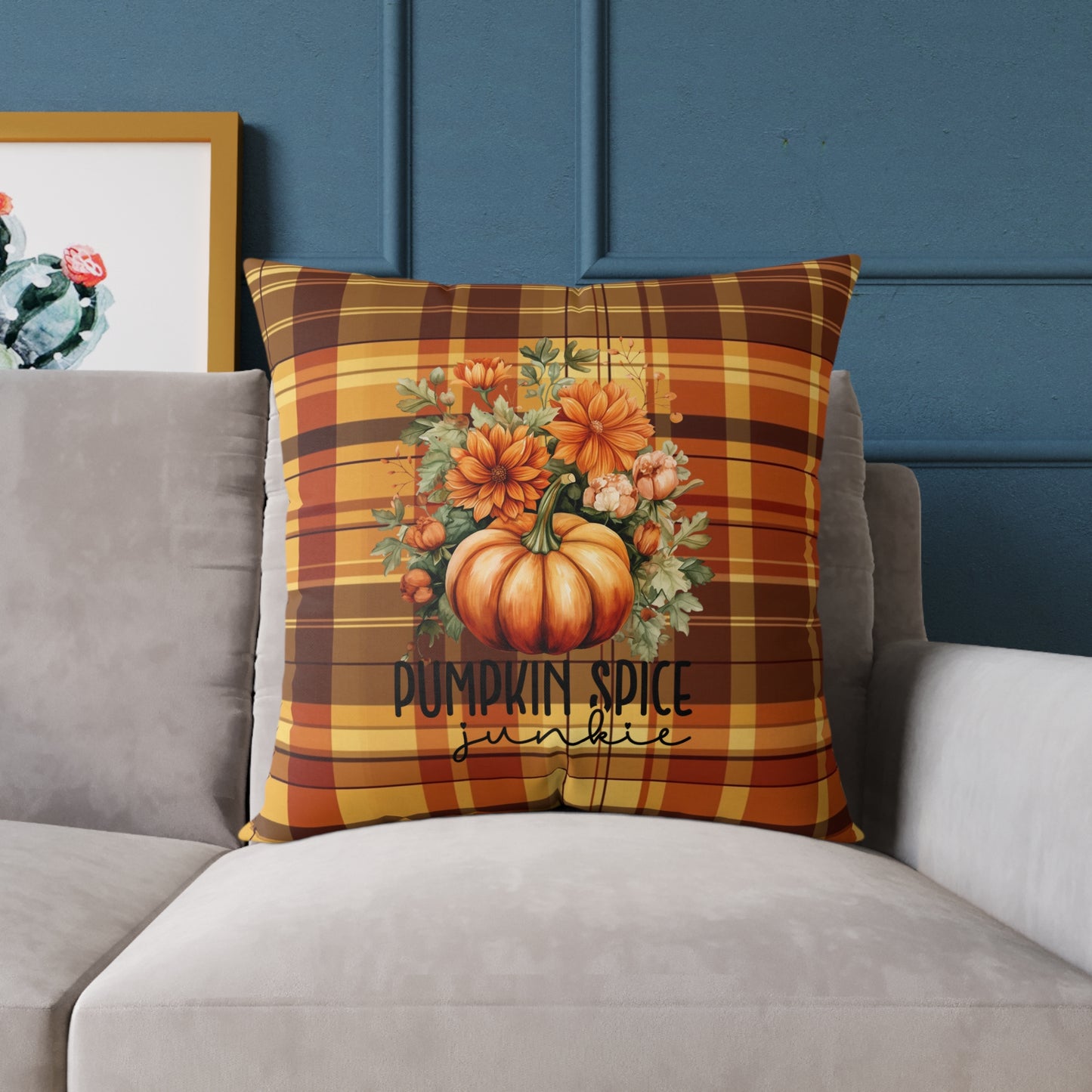 Fall Theme Square Poly Canvas Pillow, Beautiful Two-Sided Fall Pillow for Home or Office, Stylish Accent for Any Room, Perfect Fall Decor