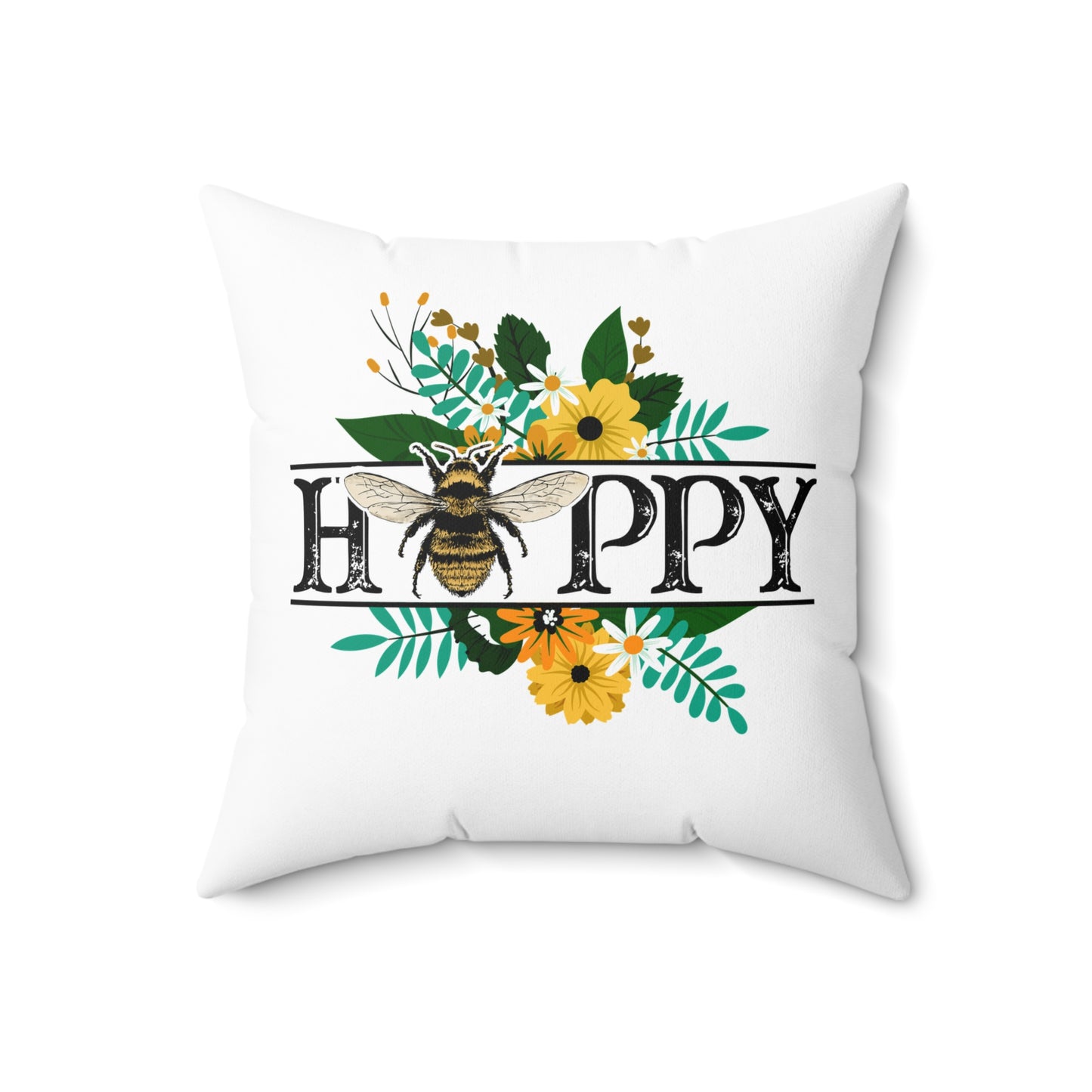 Nature Theme with Bee and Flowers Spun Polyester Square Pillow, Beautiful Home or Office Decor, Great Housewarming or Any Occasion Gift Idea for Anyone
