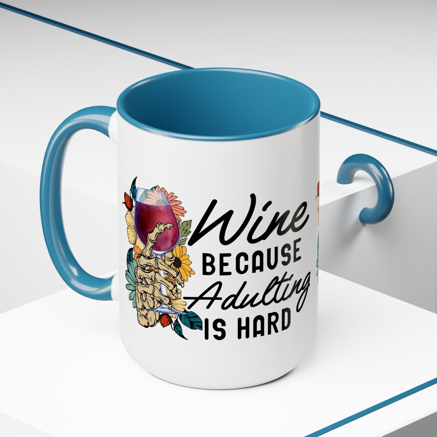 Gothic Theme Two-Tone Coffee Mugs,15oz, Funny Skeleton Humor Quote, Coffee, Tea, Hot Chocolate Lovers, Great Gift Idea for Anyone for Any Occasion