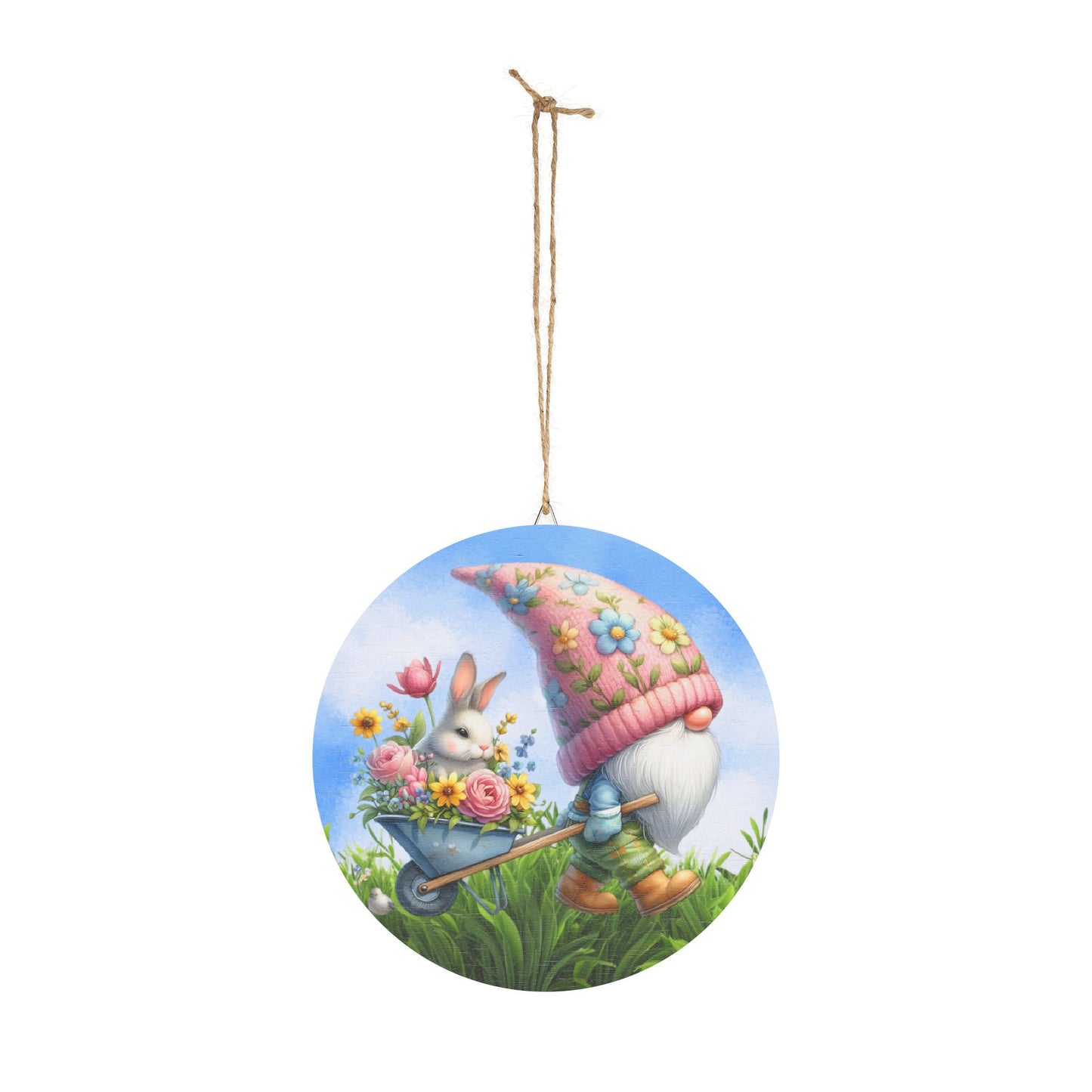 Whimsical Spring Gnome Rustic Charm Wood Sign - Floral Decor for Easter and Home