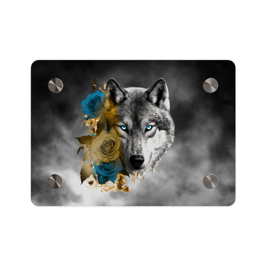 Lively Wolf Acrylic Wall Art Panel - Blue Roses Decor