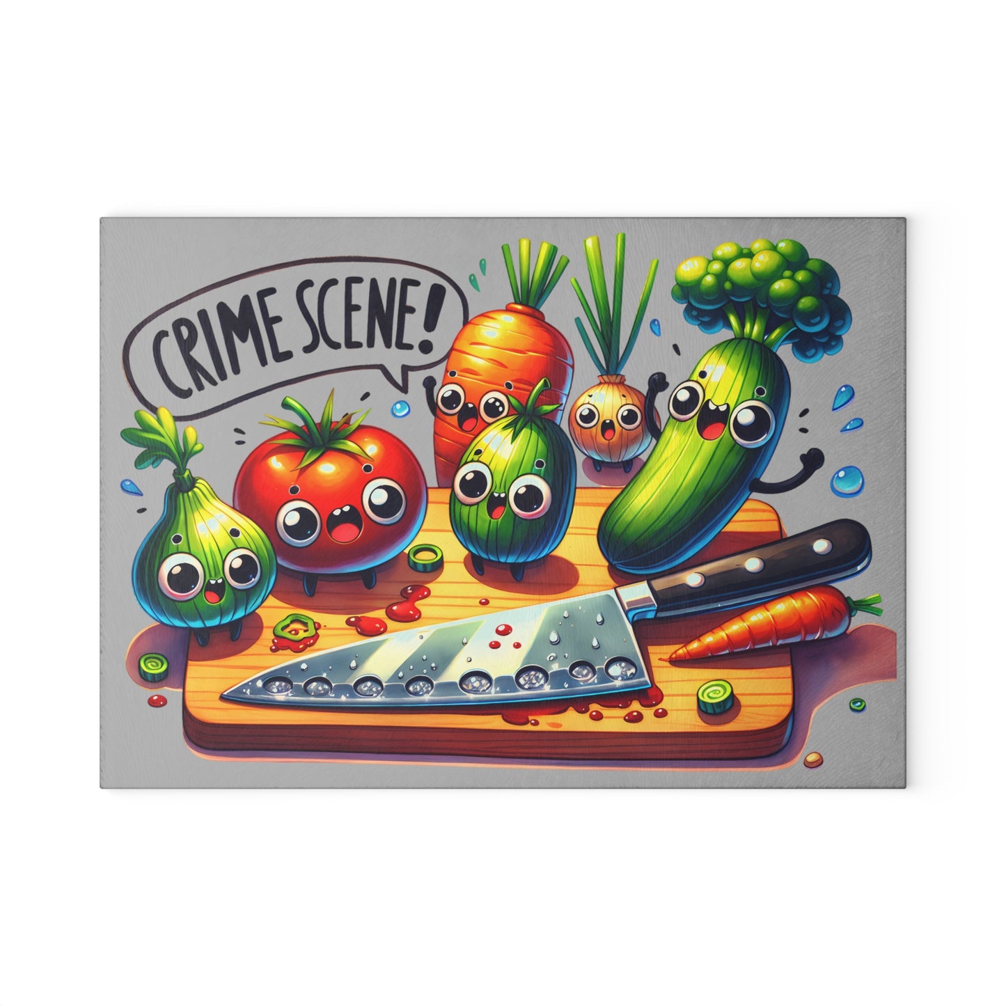 Cute Crime Scene Glass Cutting Board - Fun Kitchen Decor Gift