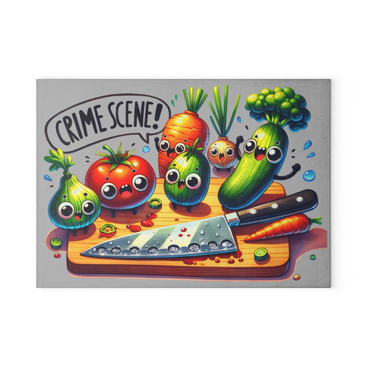 Cute Crime Scene Glass Cutting Board - Fun Kitchen Decor Gift