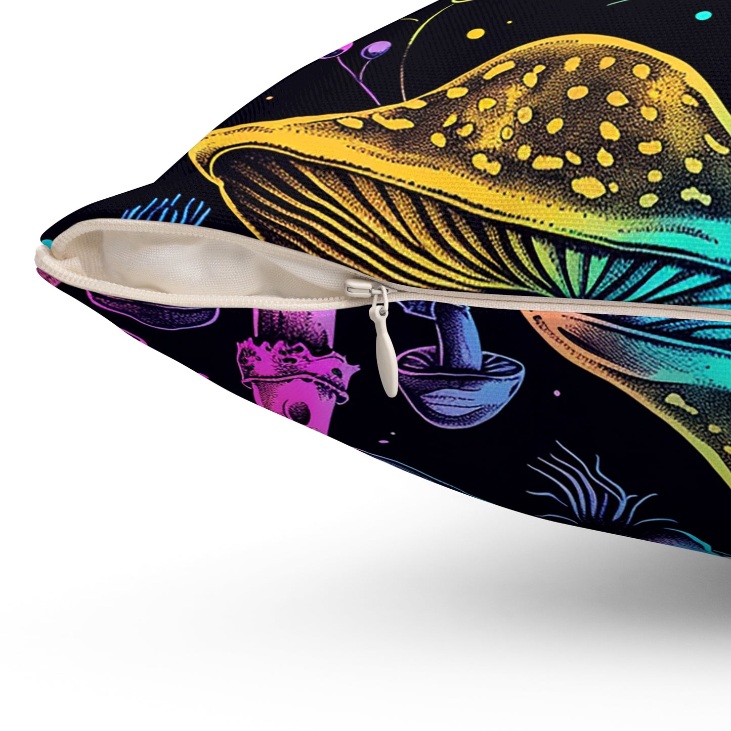 Decorative Spun Polyester Square Pillow, Stylish Mushroom Pattern with Eyes Decor for Home or Office, Great Gift Idea for Any Occasion for Anyone