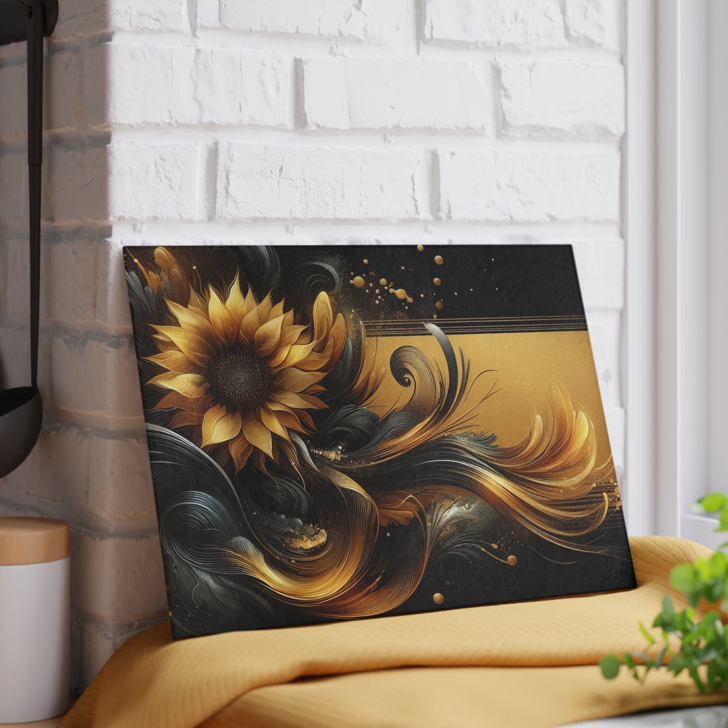 Artistic Sunflower Glass Cutting Board - Elegant Kitchen Decor for Home Chefs